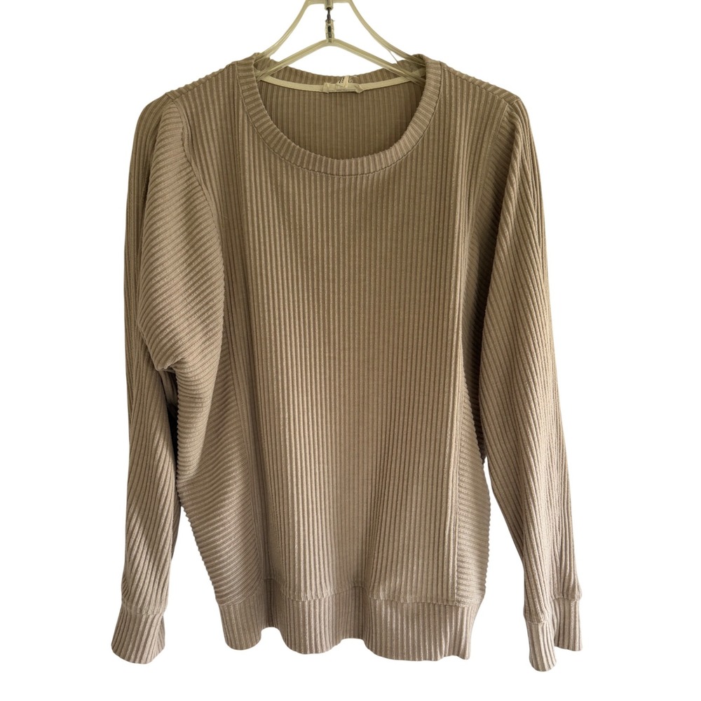 Jane and Delancey‎ Tan Ribbed Knit Long Sleeve Crew Neck Top RN155730 Womens M